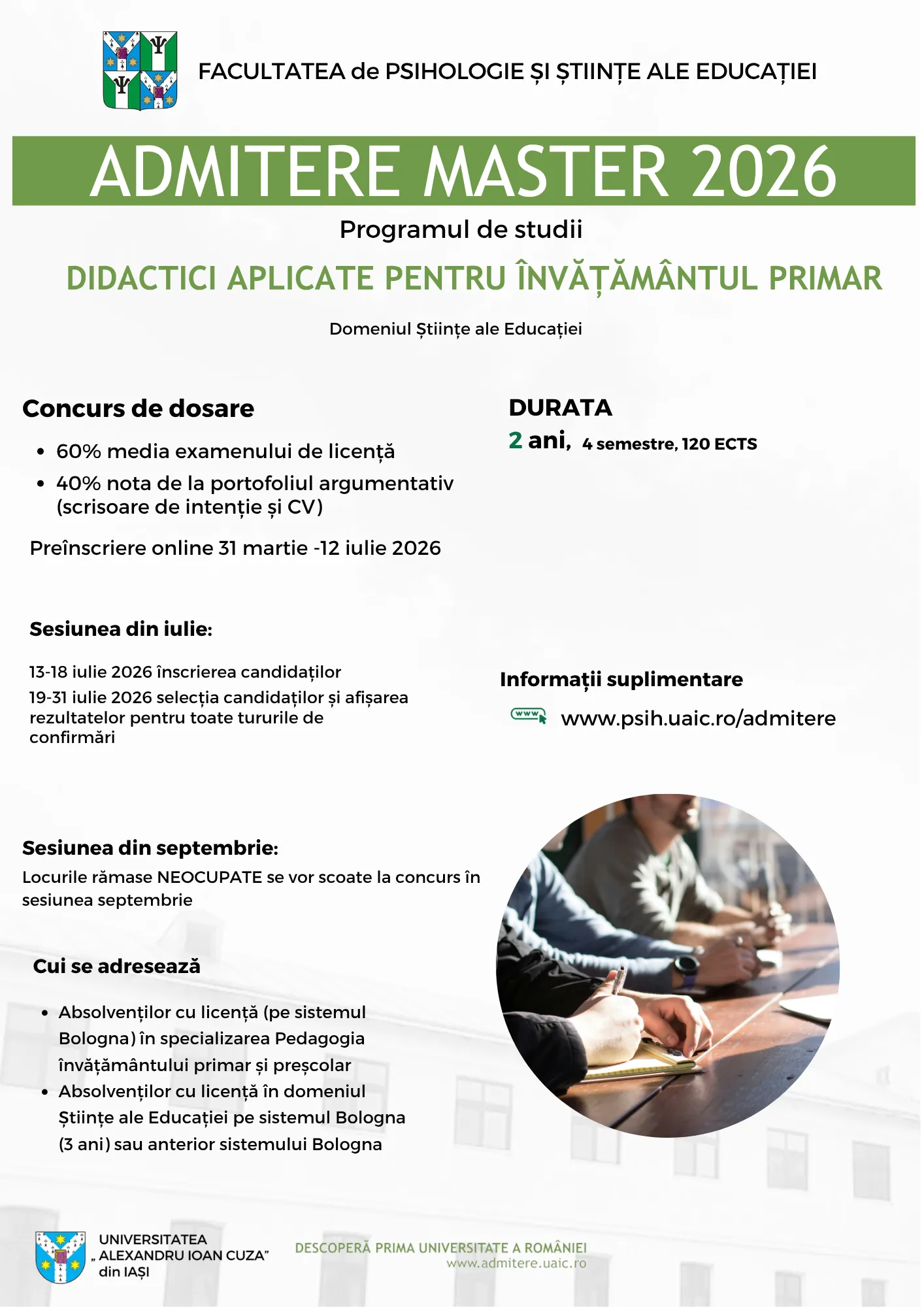 Afișul de promovare a programului de studii de masterat Didactici aplicate pentru învăţământul primar