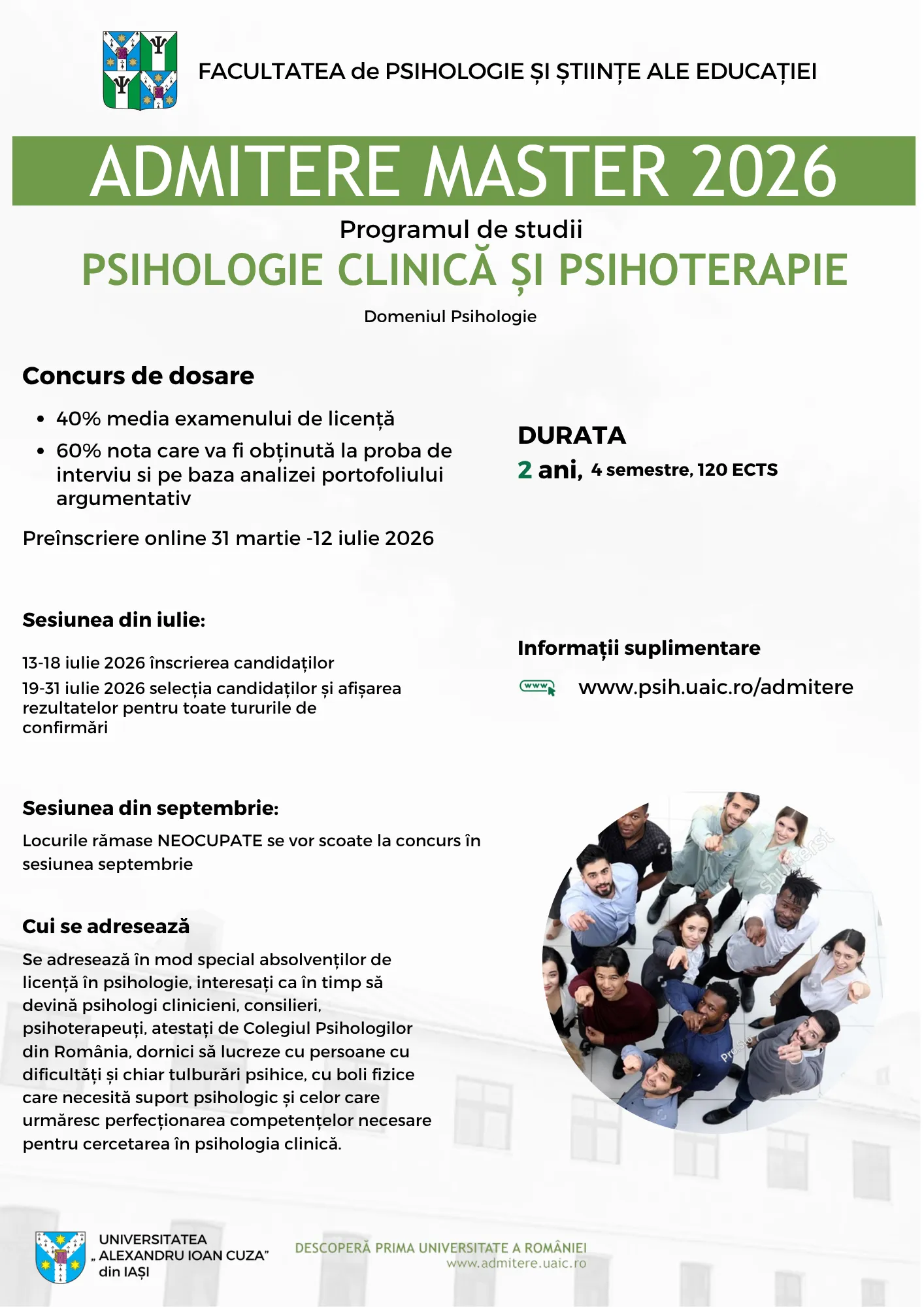 Afișul de prpomovare a programului de studii de masterat Psihologie clinică și psihoterapie