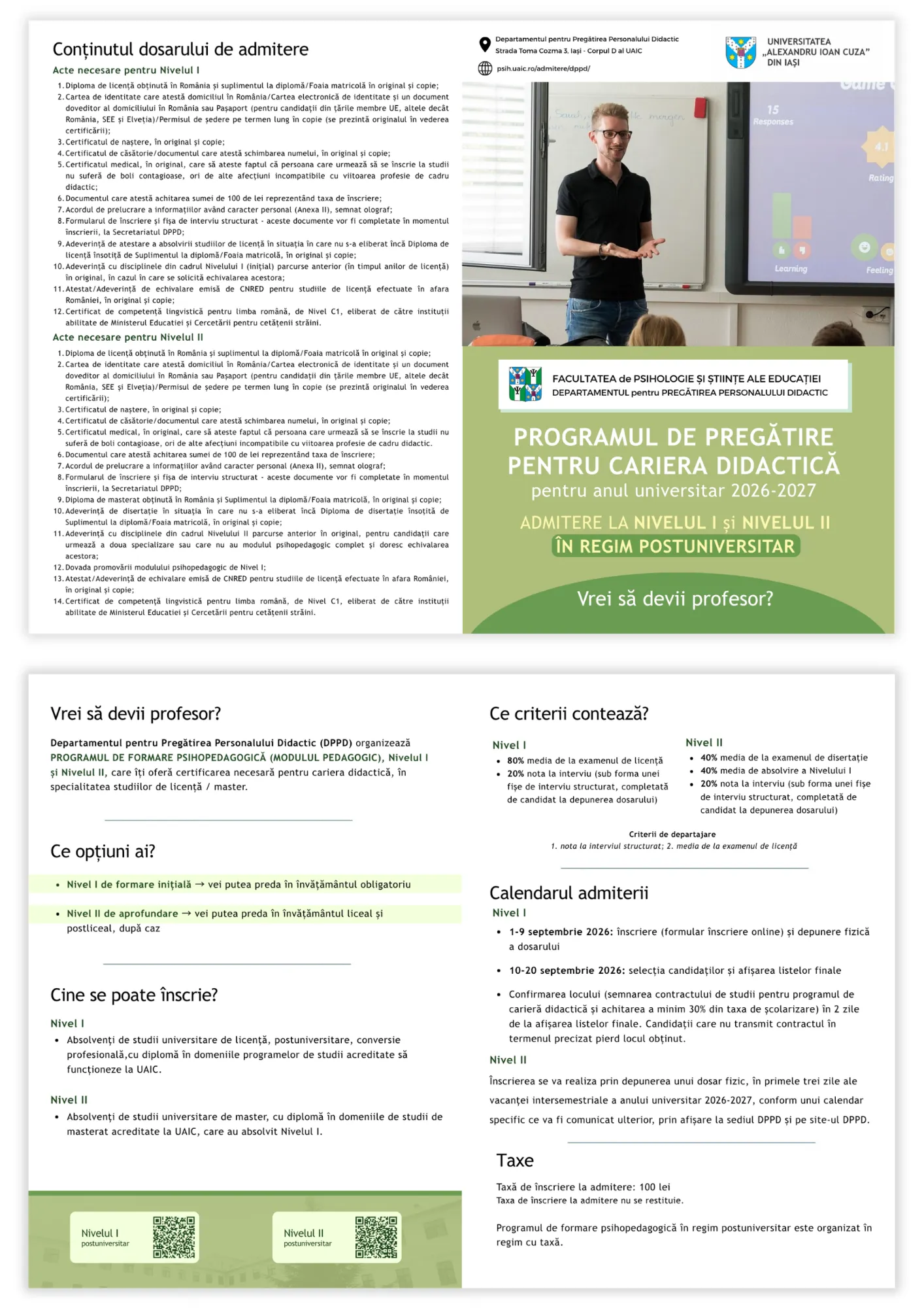 Pliantul de promovare a programului de pregătire pentru cariera didactică în regim postuniversitar