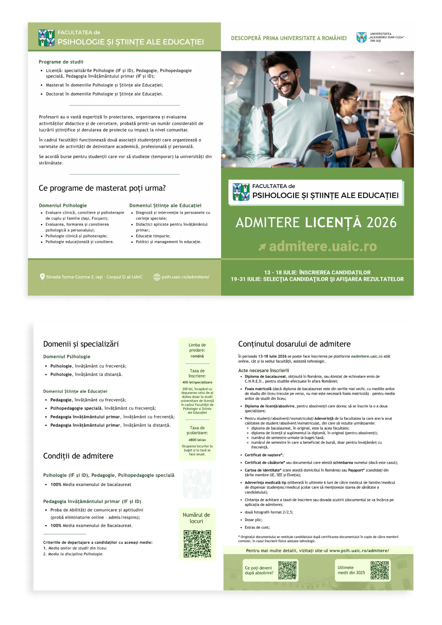 Pliantul de promovare a programelor de studii de licență din cadrul Facultății de Psihologie și Științe ale Educației