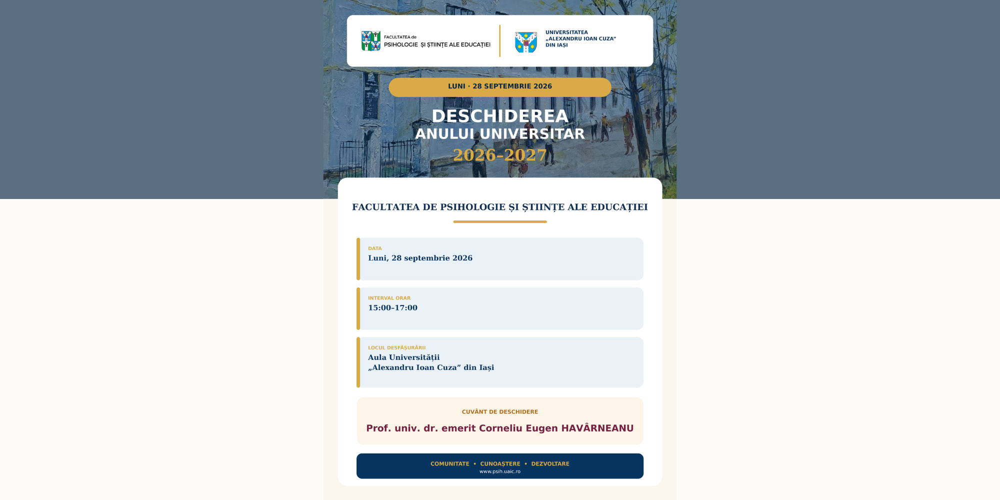 Deschidere an universitar 2026–2027 la FPSE