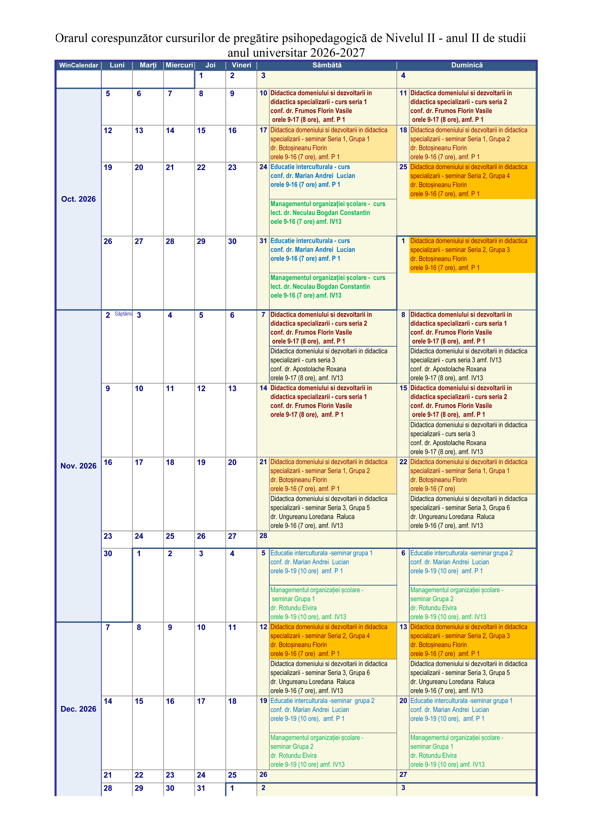 Orar nivelul II master, anul 2, semestrul 1, pagina 1